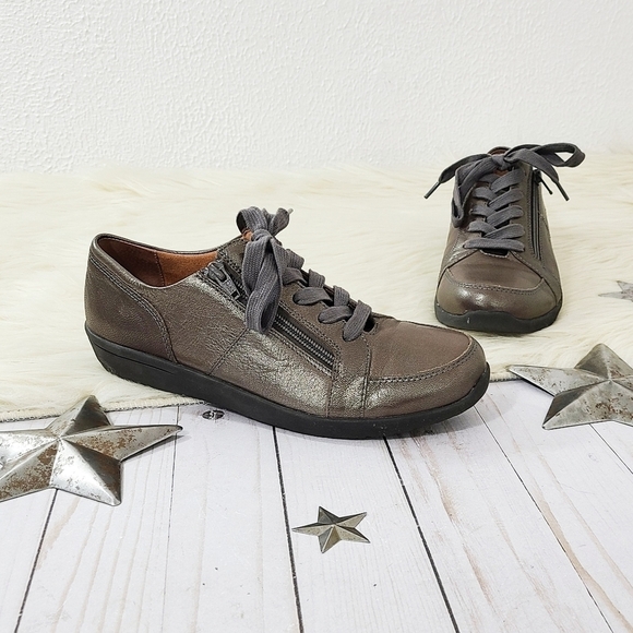 Vionic Abigail lace up sneakers pewter metallic brown size 7.5 - Picture 1 of 7